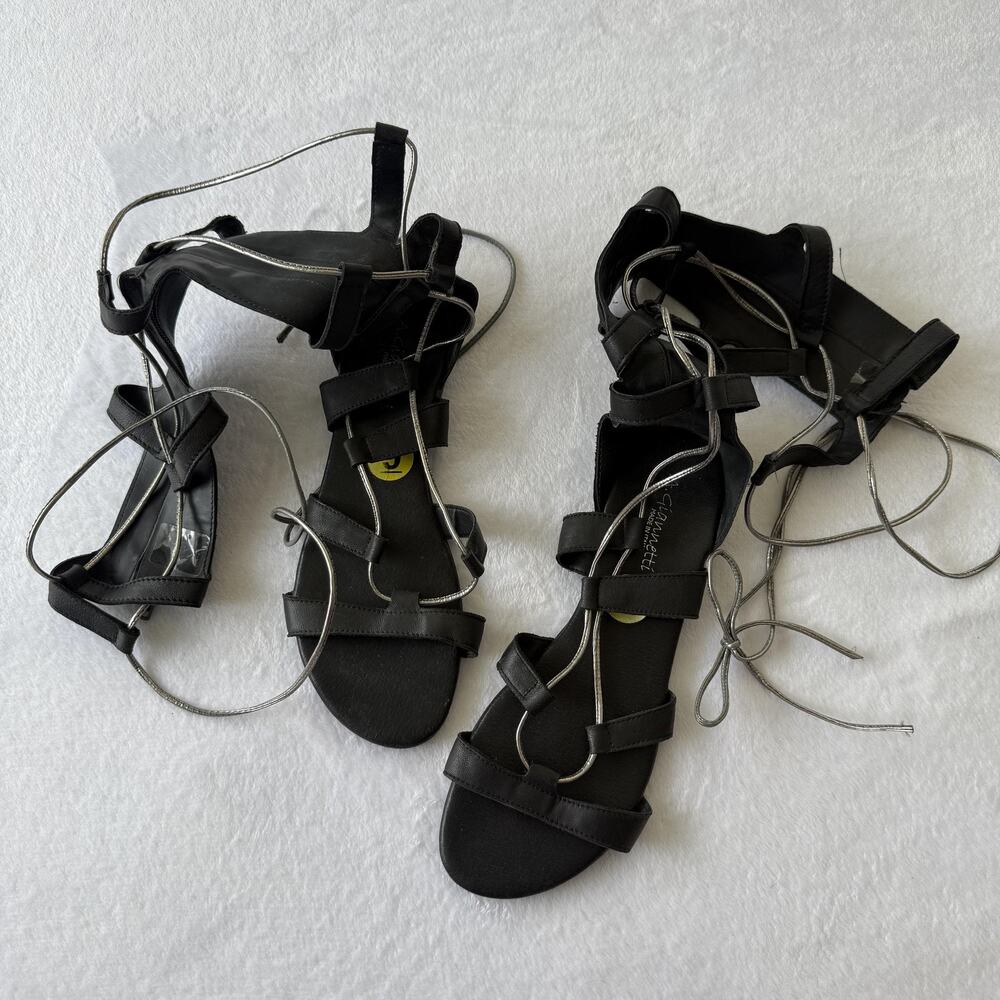 A. Giannetti Sandals Womens Size 9 Black Gladiator Leather Zip Lace Up Italy